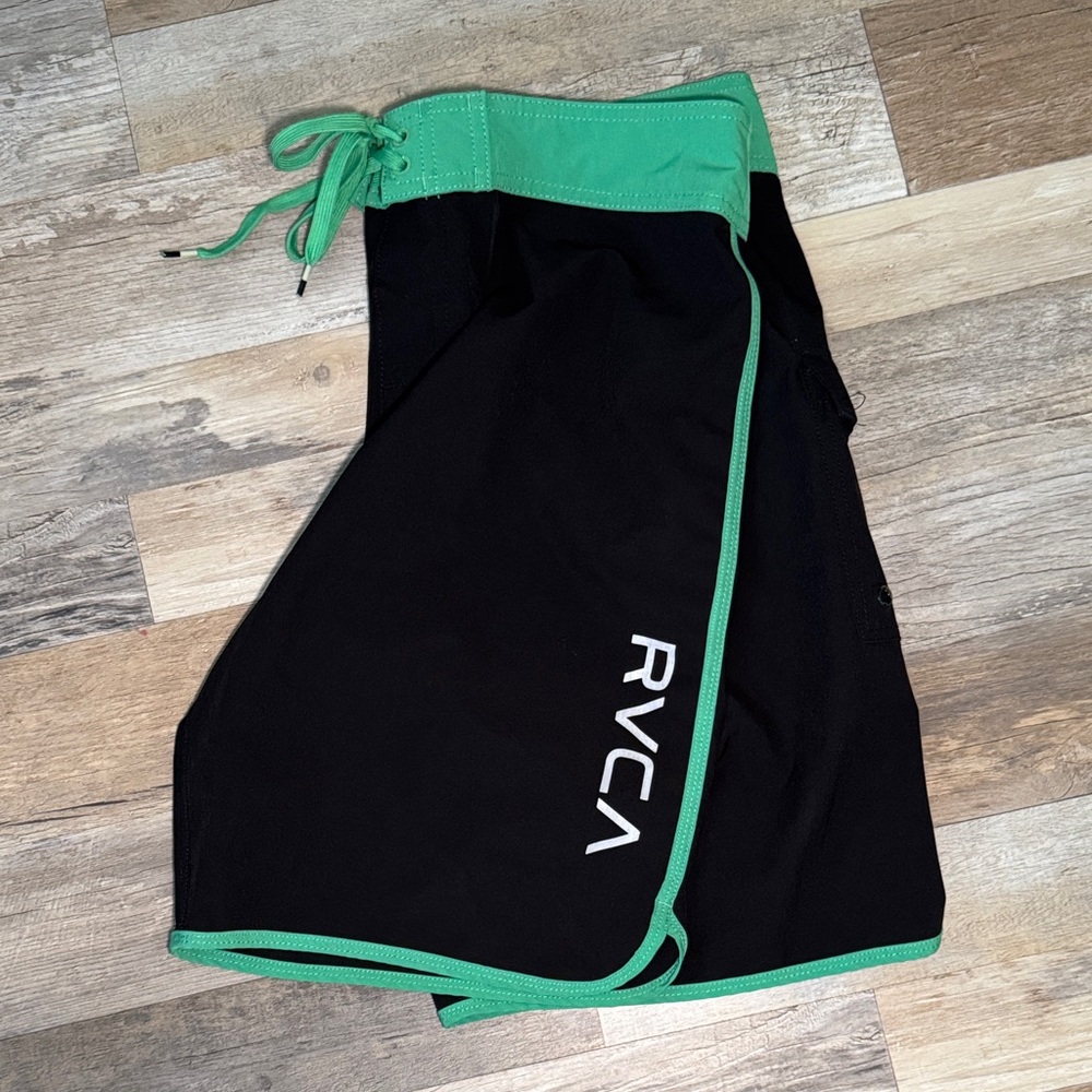 RVCA Black and Green Swim Shorts